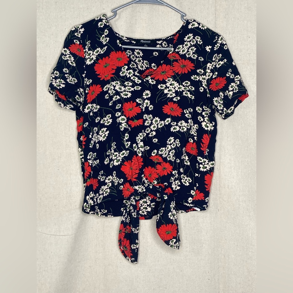Madewell Hillside Daisies Tie Front Top Size XS